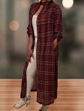 HERS & MINE Burgundy Plaid Button-Up Shirt